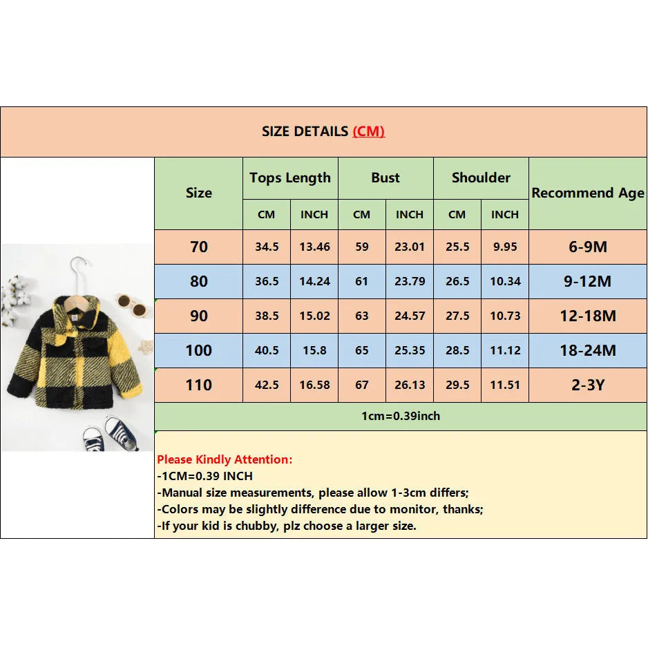 Plaid Plush Winter Jacket for Toddlers (0–3 Years)