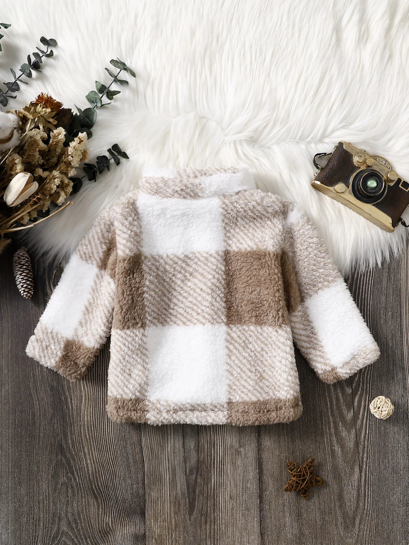 Plaid Plush Winter Jacket for Toddlers (0–3 Years)