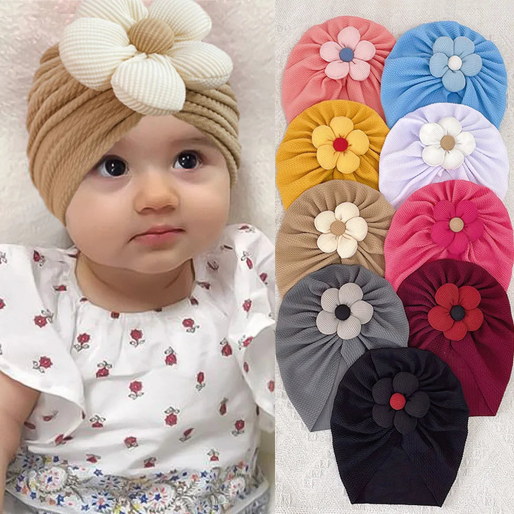 Stretchy Soft Baby Turban Hats with flower bow