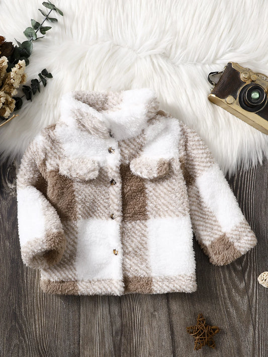 Plaid Plush Winter Jacket for Toddlers (0–3 Years)