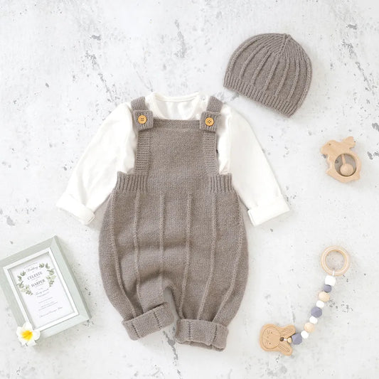 Sleeveless Knitted Romper And Hat Set