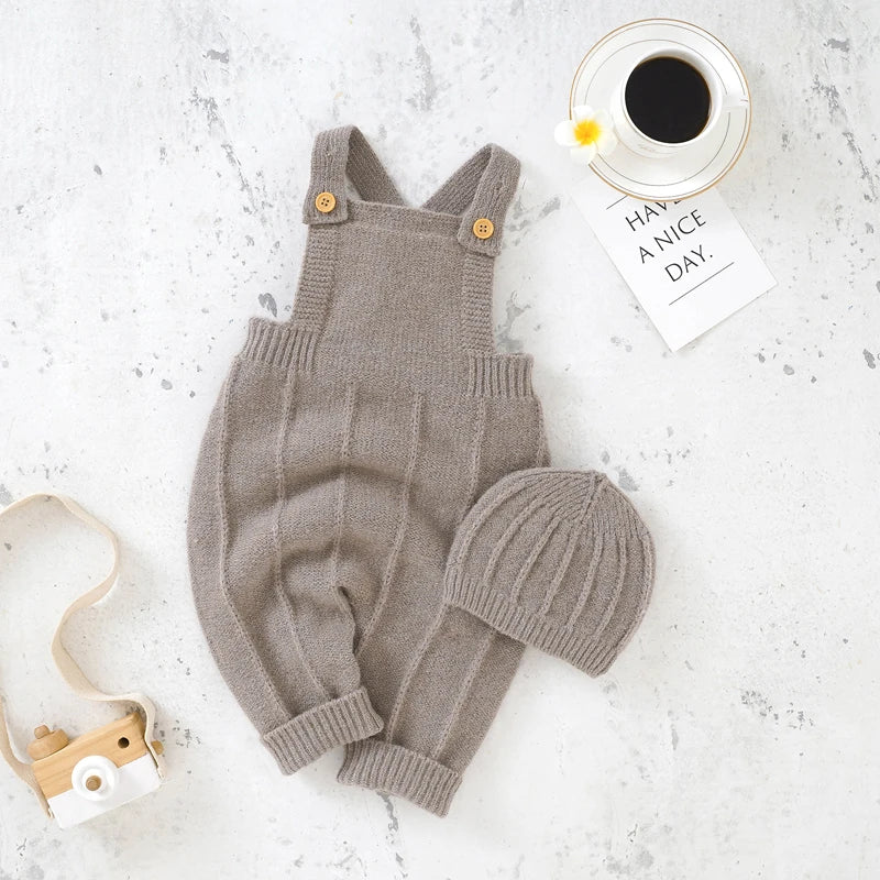 Sleeveless Knitted Romper And Hat Set