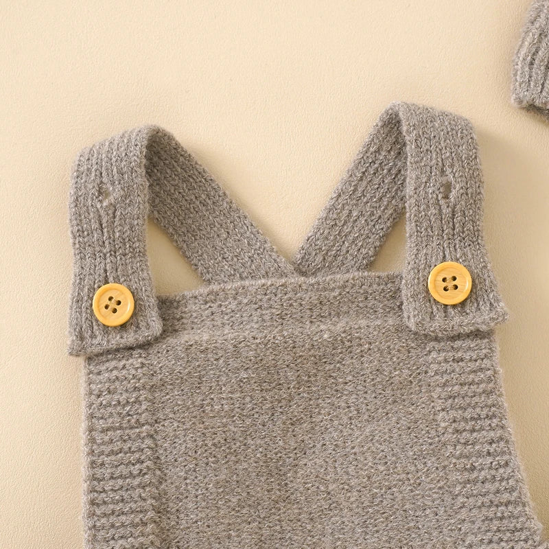 Sleeveless Knitted Romper And Hat Set