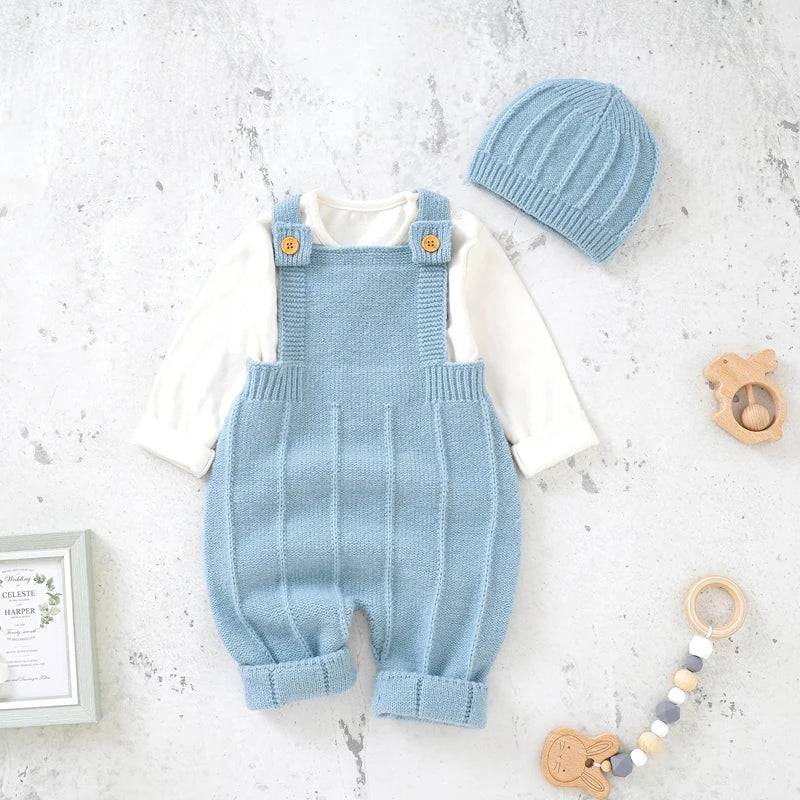 Sleeveless Knitted Romper And Hat Set