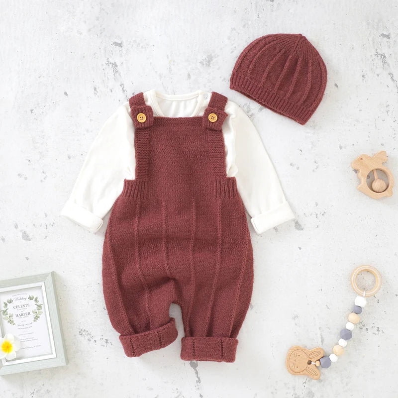 Sleeveless Knitted Romper And Hat Set